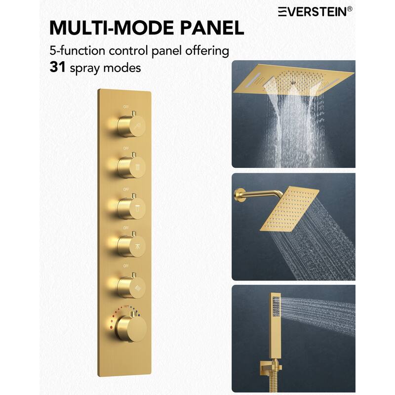 Dual Shower Heads System with 3 Spray Modes 22"*15" Ceiling and 6" Wall Mount Body Jets Handheld Spray LED Music