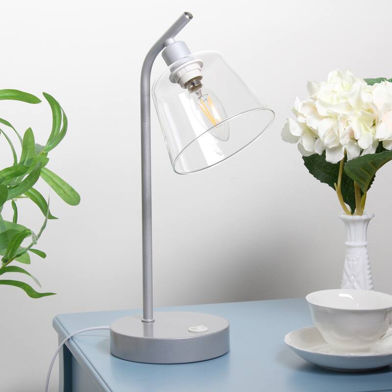 Modern Industrial Desk Lamp with Clear Glass Shade and Dual USB Charging Ports Multiple Colors - 8" (L) x 5.5" (W) x 15.75" (H)