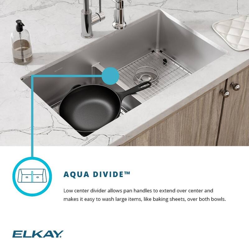 Elkay Crosstown Workstation Stainless Steel 31-1/2" x 18-1/2" x 9" Equal Double Bowl Sink Kit with Aqua Divide