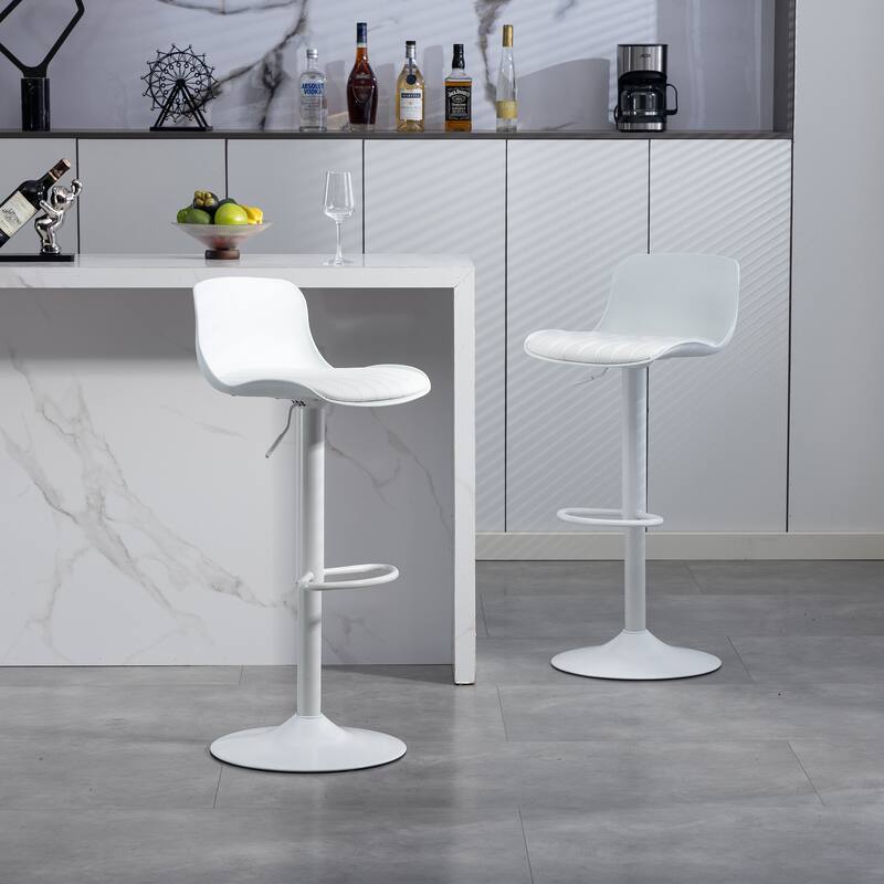 Bar Stools Set of 2 - Modern PU Leather Counter Height Barstools with Back, Height Adjustable Swivel Kitchen Island Chairs - White