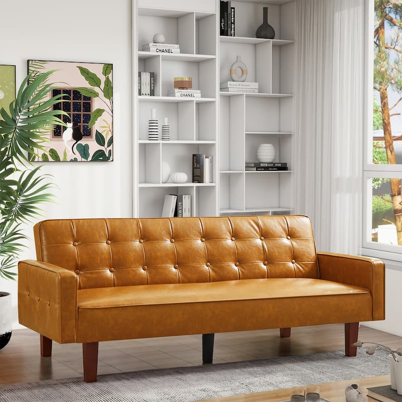 Sofa Bed, Futon Couch Bed, Faux Leather Love Seats Sofa, Loveseat Sleeper Bed For Living Room, Guest - Brown