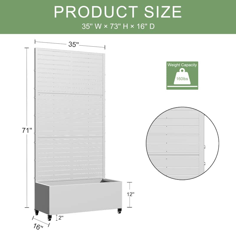 Metal Movable Planter Box with Trellis Privacy Screen Planter Box with Lockable Wheels - 72"x35"