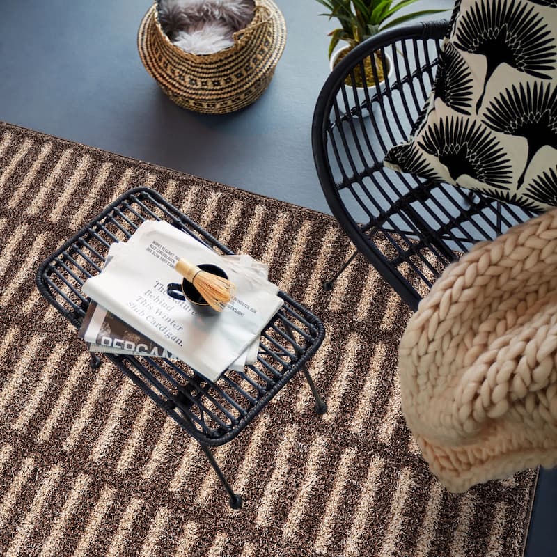 Bohemian Stripe Lines Shag Rug - Textured Surface - Anthracite Dark Gray - Easy to Clean