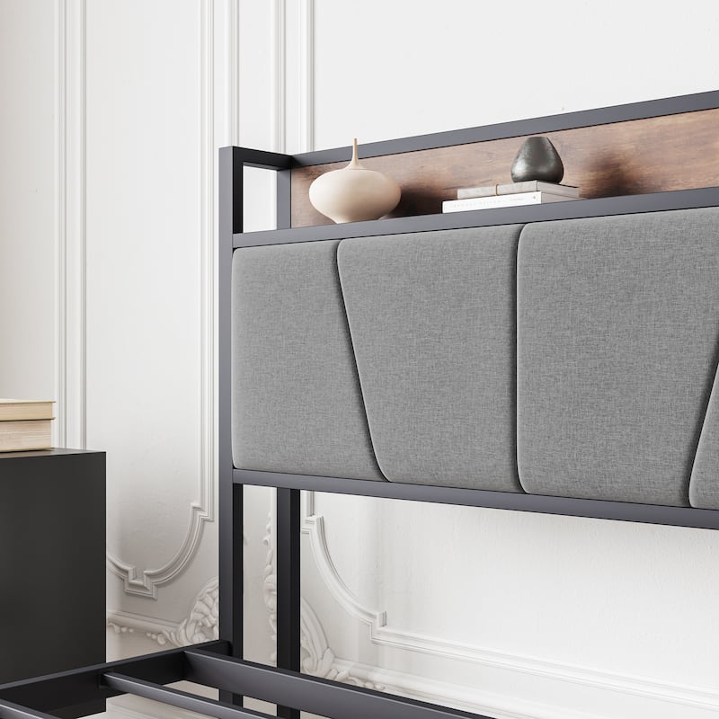 Queen Size Bed with Storage Headboard, Drawers & Charging Station