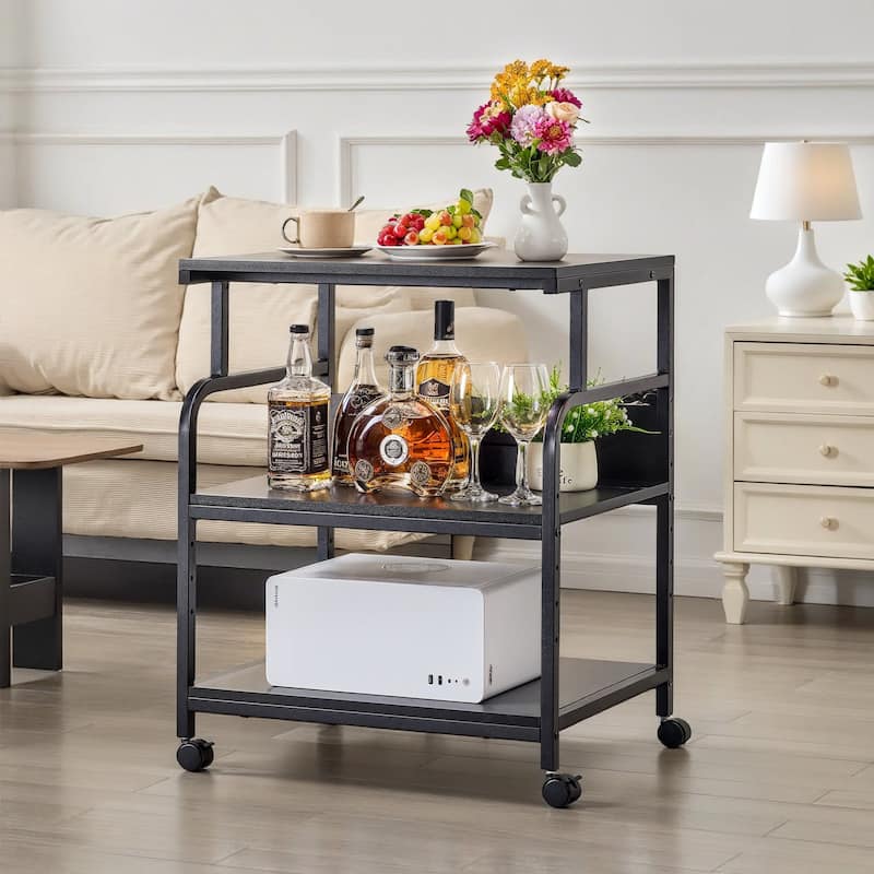 Javlergo 3-Tier Rolling Printer Stand with Locking Wheels Charging Station & AC/USB Outlets Mobile Office Storage Cart