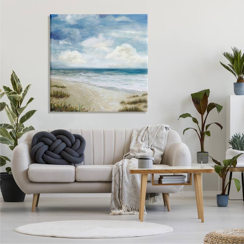 Stupell Cloudy Sky Beach Coast Landscape White Foam Tide Canvas Wall Art - Blue