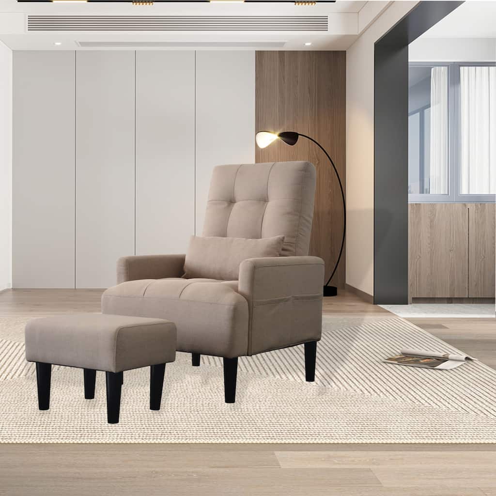 Modern 26.77" High Back Upholstered Multi-Function Buttons Tufted Lounge Chair with Ottoman Set