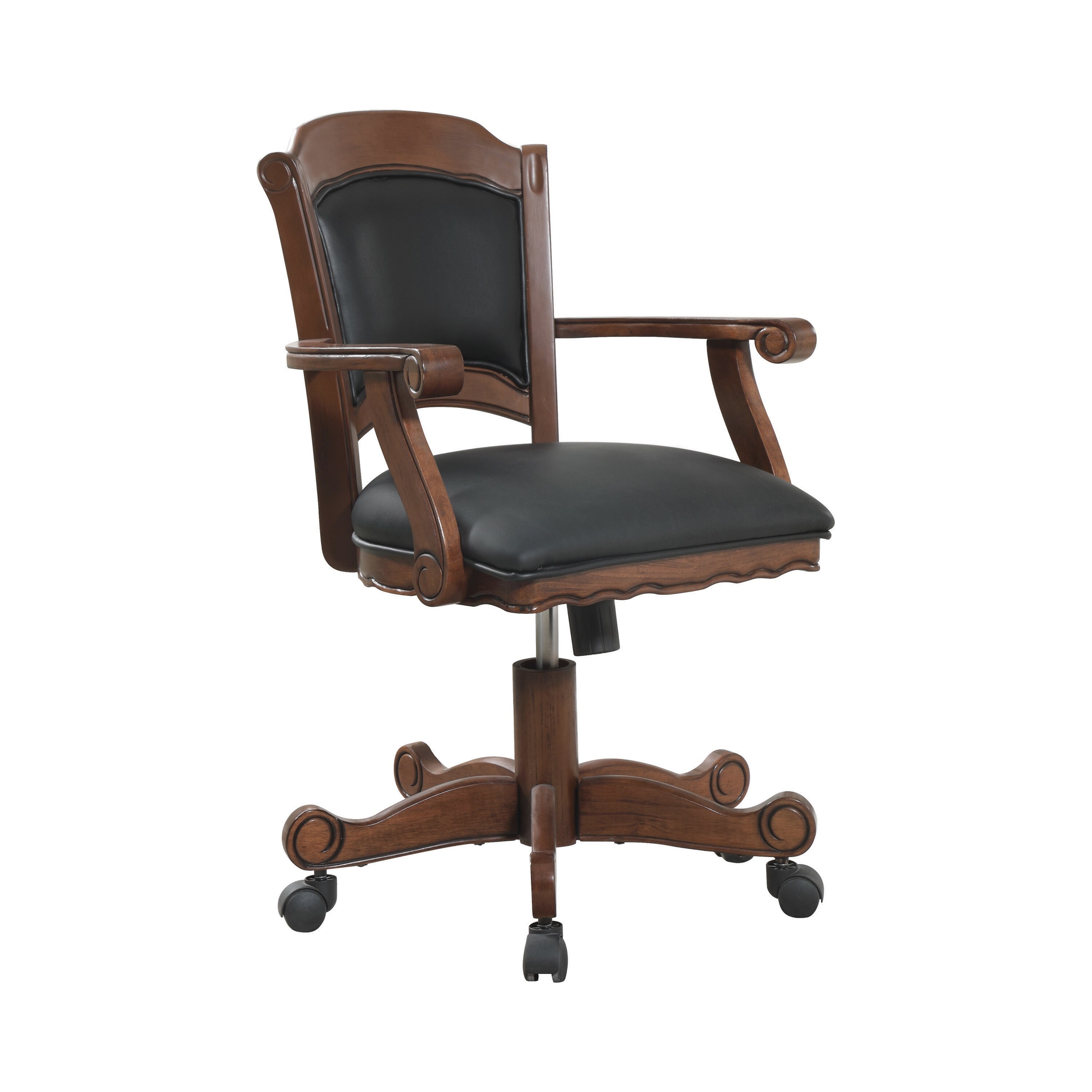 Luisa Black Upholstered Game Chair with Casters - Tobacco