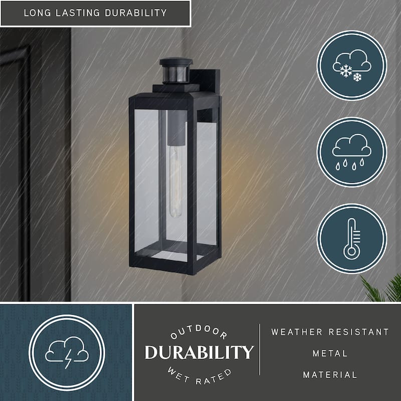 Kinzie Black Motion Sensor Dusk to Dawn Outdoor Wall Light Clear Glass