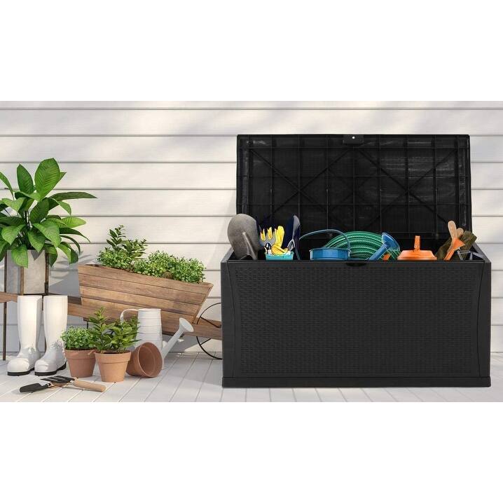 SUNCROWN 120 Gallon Deck Box Outdoor Resin Wicker Storage Container