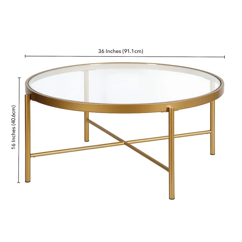 36 Inch Glass and Steel Round Coffee Table Modern Living Room - 36” x 36” x 16”
