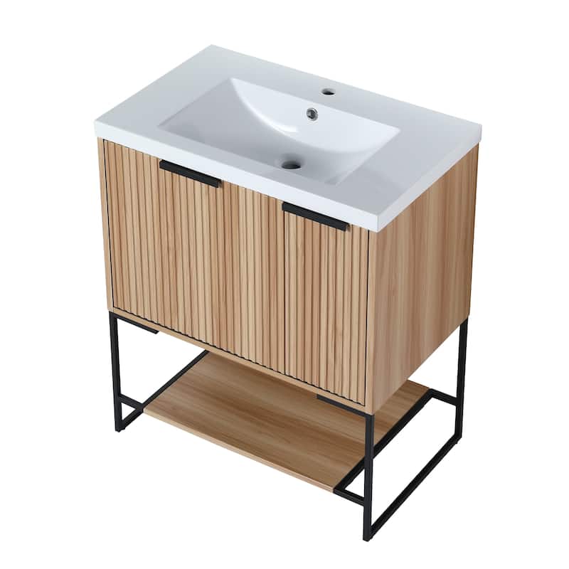 24"/30" Plywood Freestanding Bathroom Vanity Set with White Sink