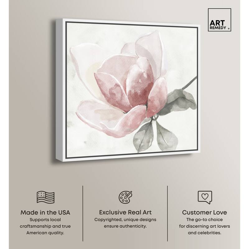 Art Remedy Faded Blush Rose Framed Floral Fine 1 Piece Canvas Wall Art