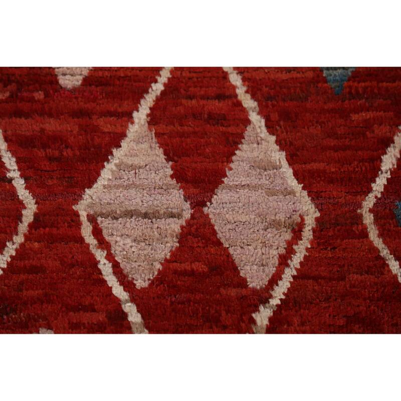 Geometric Moroccan Oriental Runner Rug Handmade Wool Carpet - 2'9" x 9'8"