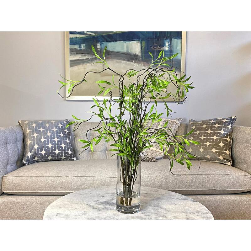 Willow Branch Arrangement in a Tall Glass Vase - Green