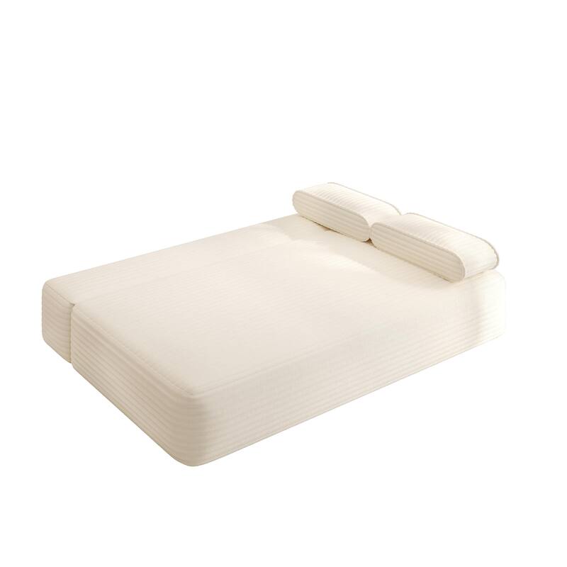 78.7" Convertible Sofa Bed, 2-in-1 Corduroy Couch with 3 Pillows, Modern Folding Boneless Couch