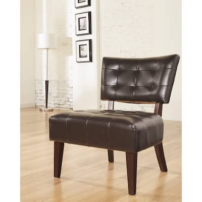 Blended Leather Tufted Accent Chair with Oversized Seating, Brown