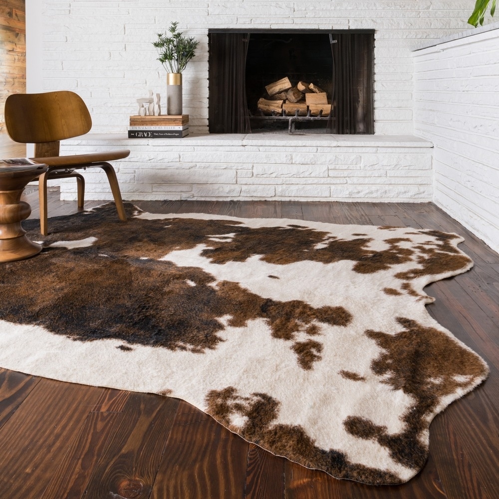 Brown cow spots animal print vinyl rug