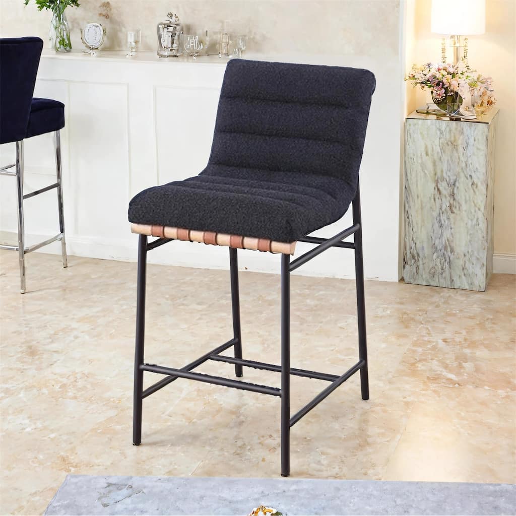 Lahni 17.75" Black Boucle Fabric Counter Height Chair in Black