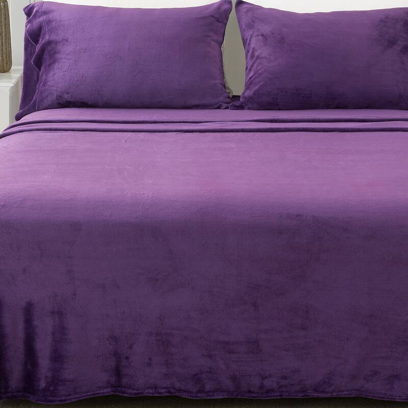 Linery & Co. Ultra Soft & Cozy Velvet Plush Fleece Printed Sheet Set - California King - Purple