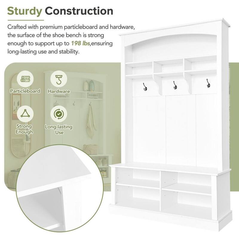 47.2"Wide Hall Tree Multi-functional Shoe Storage with 3 Hanging Hooks