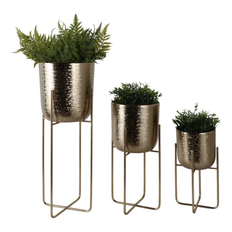 Metal Planters Hammered Design Modern Geometric Stands (Set of 3)