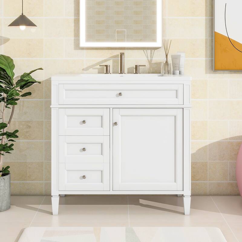 GDFStudio - Carradine Modern Freestanding Bathroom Vanity with Ceramic Sink and 2 Drawers & a Tip-out Drawer - 36'W