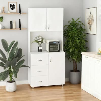 Classic White Pantry Cabinet, 72.30 Inch Wooden Storage Cabinet with Open Countertop and Drawers for Kitchen, Dining Room