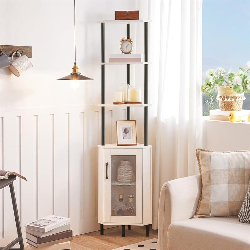 Corner Shelf with Storage - 11.8"D x 11.8"W x 64.8"H