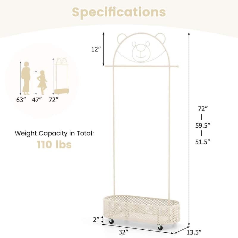 Costway Kid Clothes Rack with 3 Adjustable Heights Home Freestanding - See Details