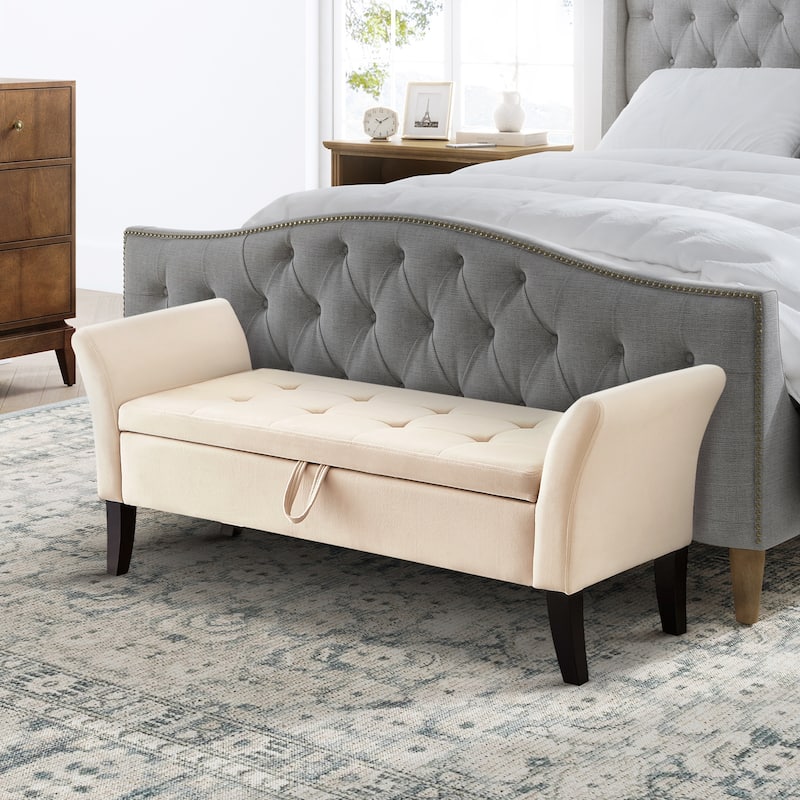 Ramiro Contemporary Velvet Storage Bench by HULALAHOME - Beige