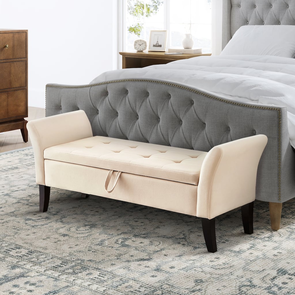 Ramiro Contemporary Velvet Storage Bench by HULALAHOME