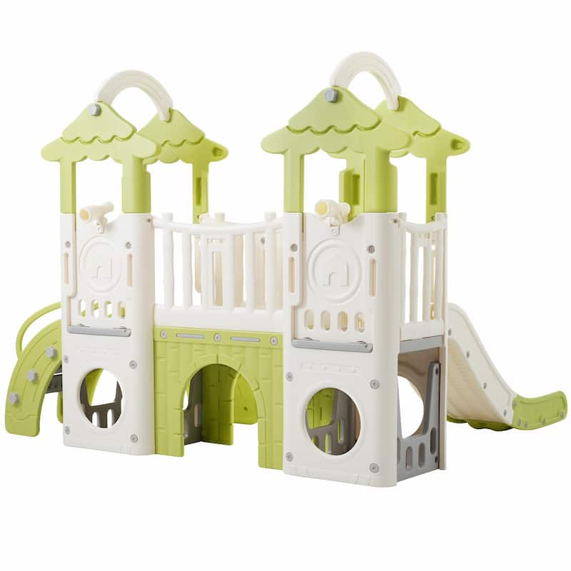 8-in-1 Toddler Climber and Slide Set - Freestanding Kids Slide Playset with Basketball Hoop and More