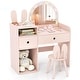 preview thumbnail 2 of 20, Costway Princess Bunny Makeup Table with Lighted Mirror, Open Shelves - See Details Pink