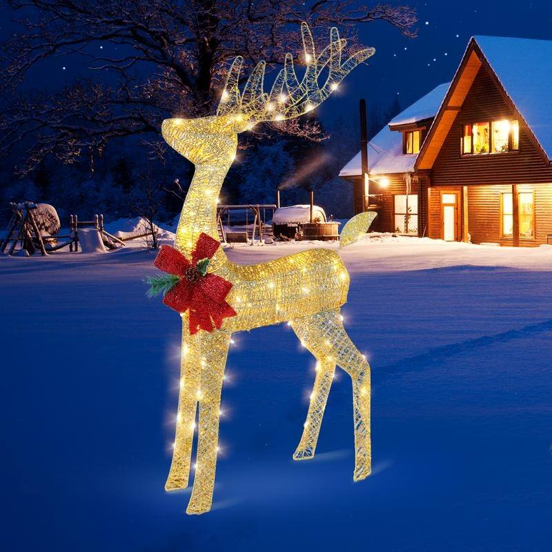 Lighted Christmas Reindeer Outdoor Decorations with Pre-lit 180 LED Lights - Gold