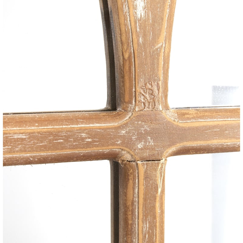 Wood Window Pane Inspired Room Wall Mirror with Arched Top and Distressing - Brown - Roche River Decor