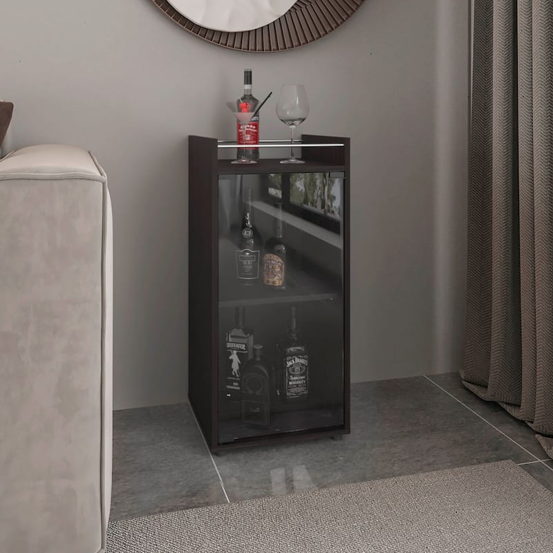 Theba Minibar Cabinet 2 Doors, Open Shelf And Compact Design, Modern Bar Storage, Black - Black