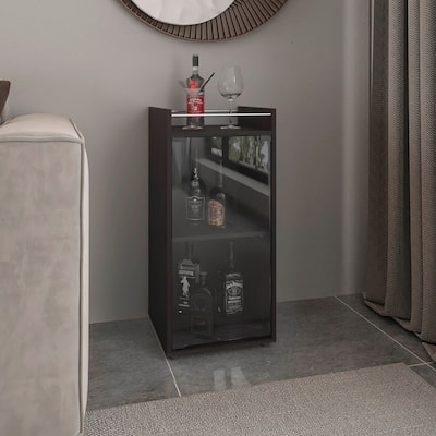 Theba Minibar Cabinet 2 Doors, Open Shelf And Compact Design, Modern Bar Storage, Black