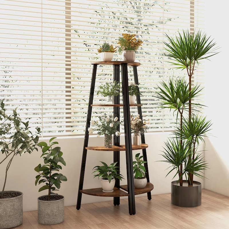Costway 4-Tier Corner Shelf Metal Storage Rack Domestic Bookcase - 14” X 4”X 49.5“