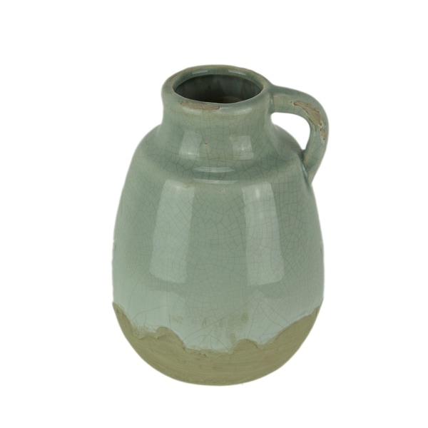 Light Blue Crackle Glazed Earthenware Decorative Pitcher - 8 X 5.5 X 5.5 inches