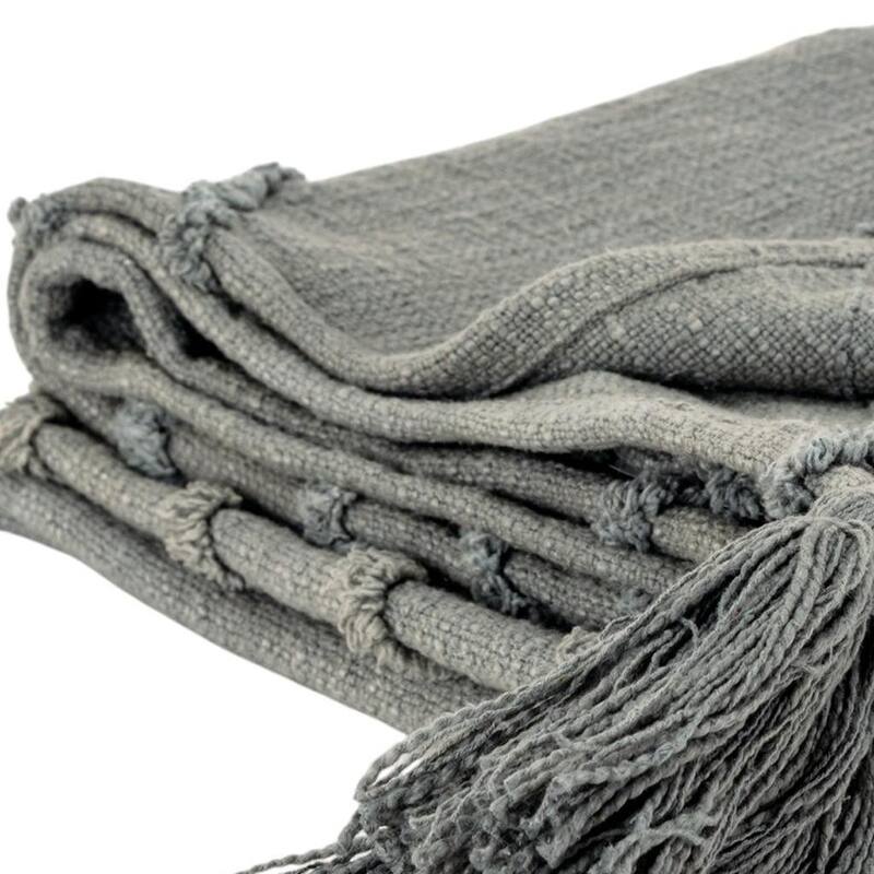HomeRoots 50" X 60" Gray Cotton Woven Geometric Throw Blanket with Tassels