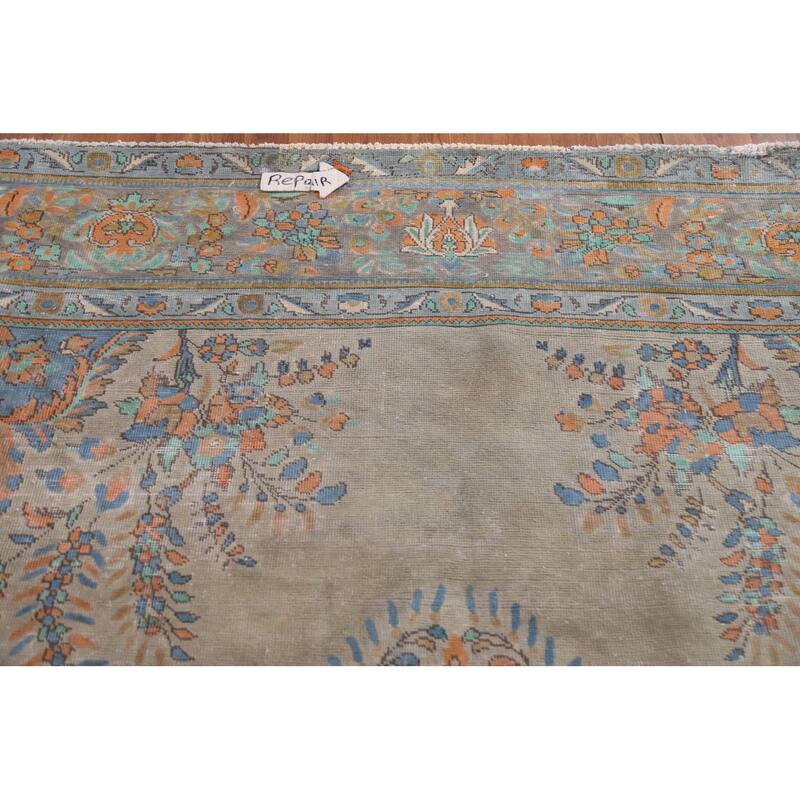 Hand Knotted Oriental 100% Wool Carpet Traditional Medallion Green Tabriz Area Rug - 12' 7'' X 9' 7''