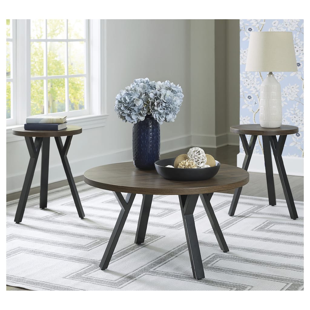 Signature Design by Ashley Elbrynn Brown/Black Table (Set of 3) - 34"W x 34"D x 18"H