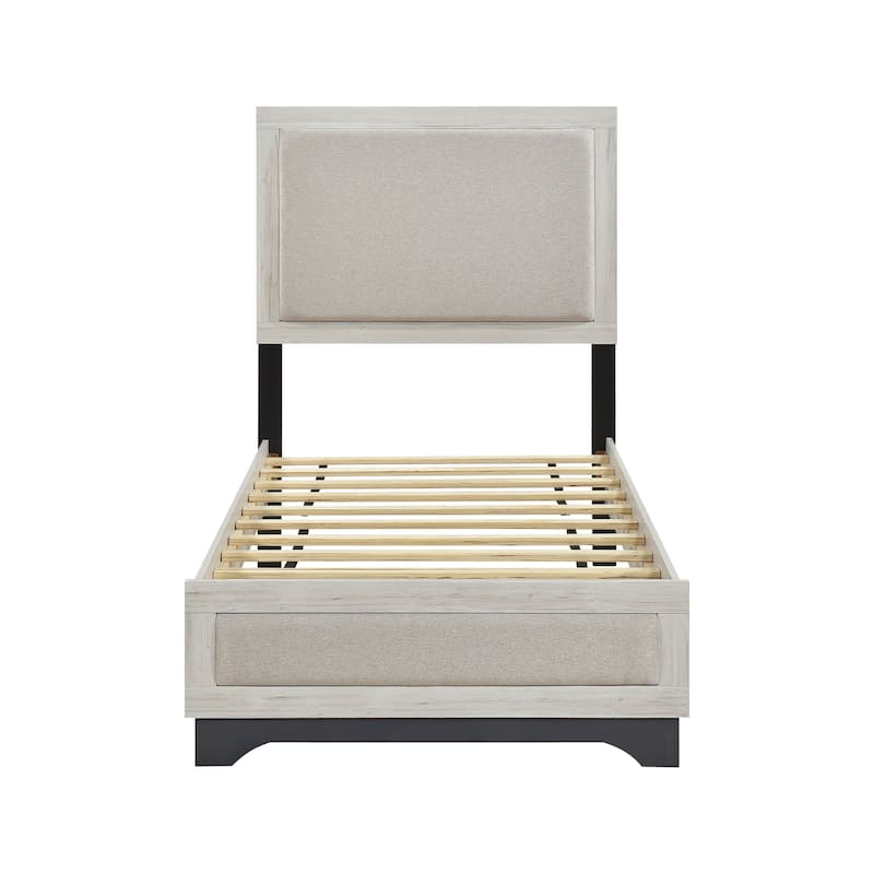 Two-Tone Finish Bedroom Set 3pc Platform Upholstered Bed Dresser Mirror