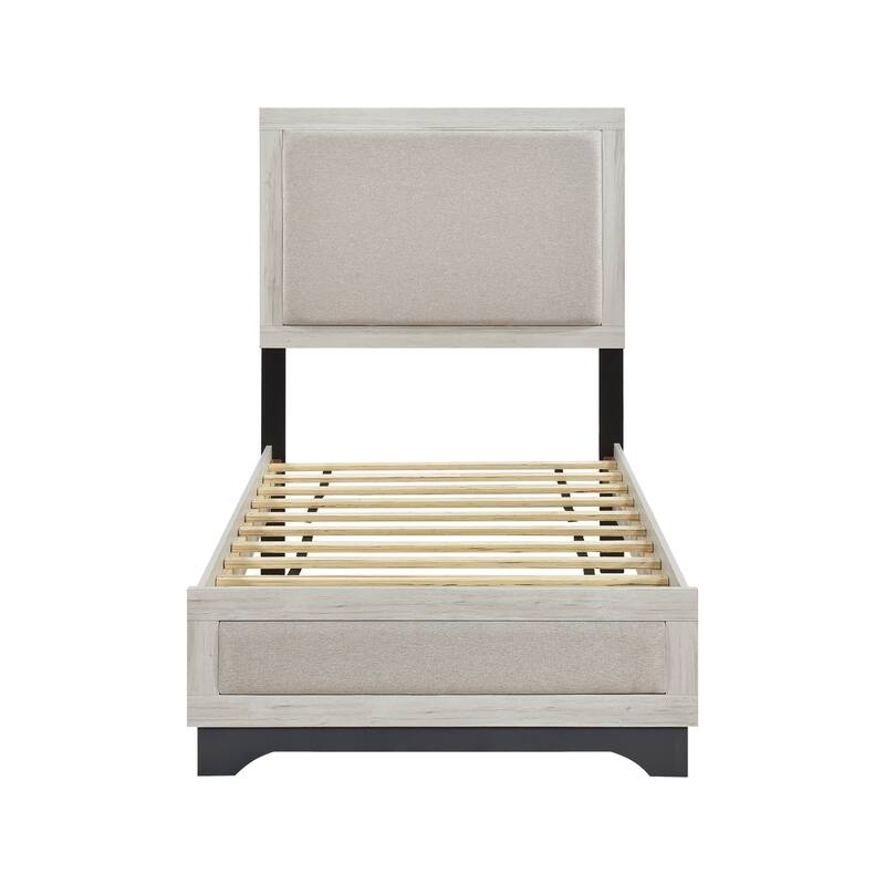 White Oak and Gray Finish Bed Nightstand Chest Set 3pcs Bedroom Furniture