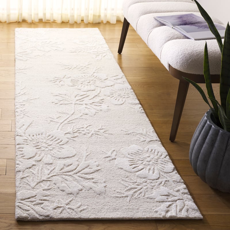 SAFAVIEH Handmade Glamour Veselina Modern Wool & Viscose Rug - 2'3" x 8' Runner - Ivory