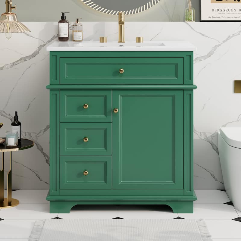 Bathroom Vanity with Sink, Bathroom Vanities with Soft Closing Door, Wood Bathroom Cabinet with Door Shelf and 3 Drawers