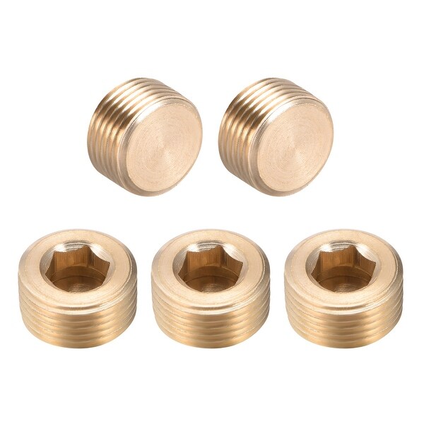 Brass Pipe Fitting, Hex Counter Sunk Plug , 3/8 Inch G Male Pipe Adapter 5pcs - 3/8" G 5pcs