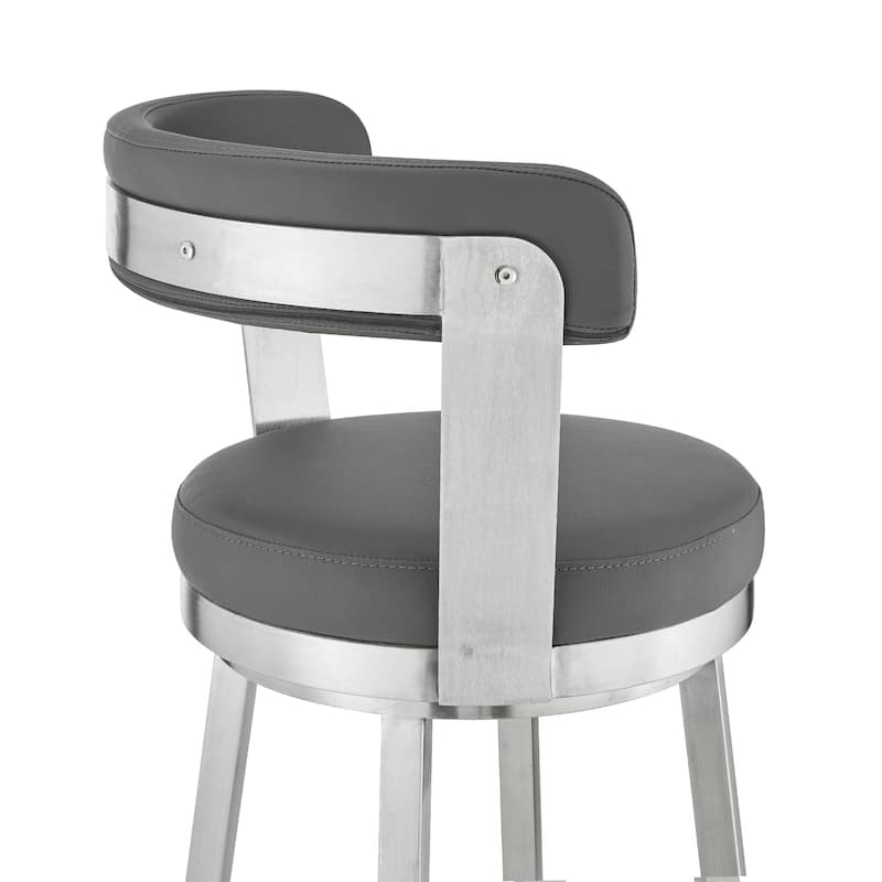 Round Seat Swivel Kitchen Bar Stool with Upholstered Polyurethane Fabric and Iron Footrest - 36”H x 21”W x 19”D