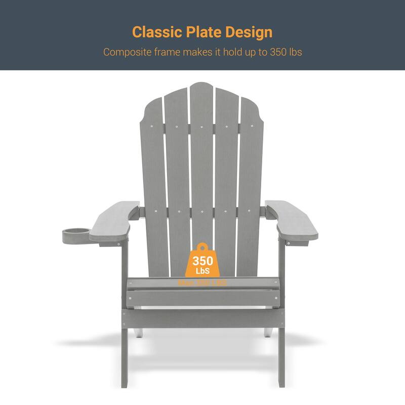 LIVOOSUN Outdoor Folding Adirondack Chair w/Cup Holder,Fire Pit Chairs